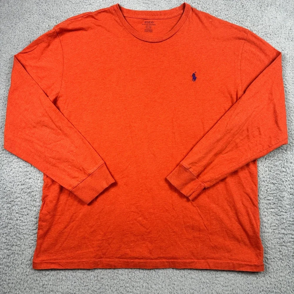 Polo Ralph Lauren Long Sleeve T-Shirt Mens Large‎ Orange Pony Logo Preppy